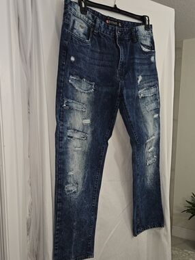 Vintage Southpole Men's Distressed Dark Blue Jeans - Casual Slim Fit